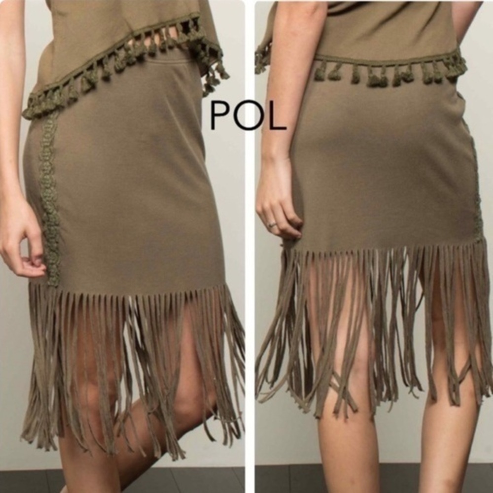 NEW POL Boho Ribbed Fringe Skirt Gypsy Festival Hippie Bohemian